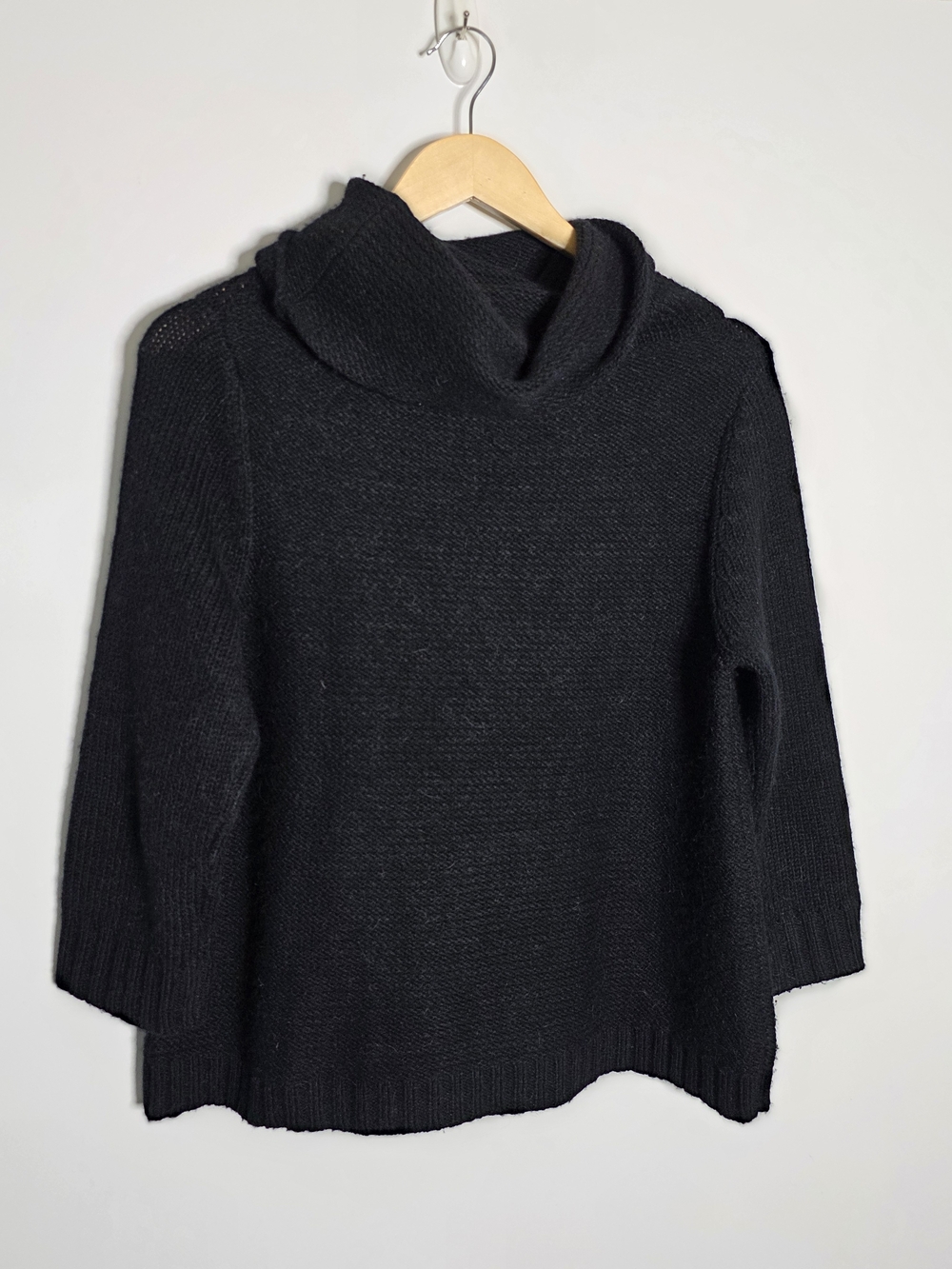 Jigsaw black Knit Cowl neck Pull over casual Sweater Wool Blend 3/4 Sleeve LAR